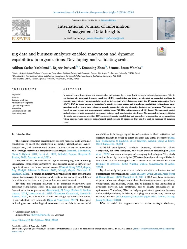 Big Data And Business Analytics Enabled Innovation And Dynamic ...