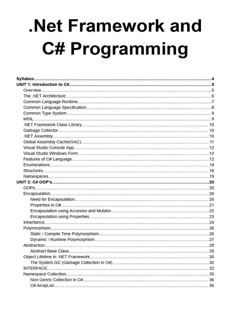 Net Framework And C# Programming | PDF | Method (Computer Programming ...