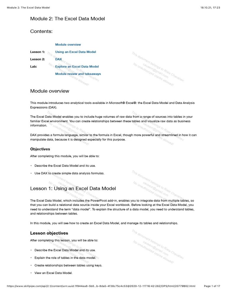 Module 2 - The Excel Data Model | PDF | Relational Model | Microsoft Excel