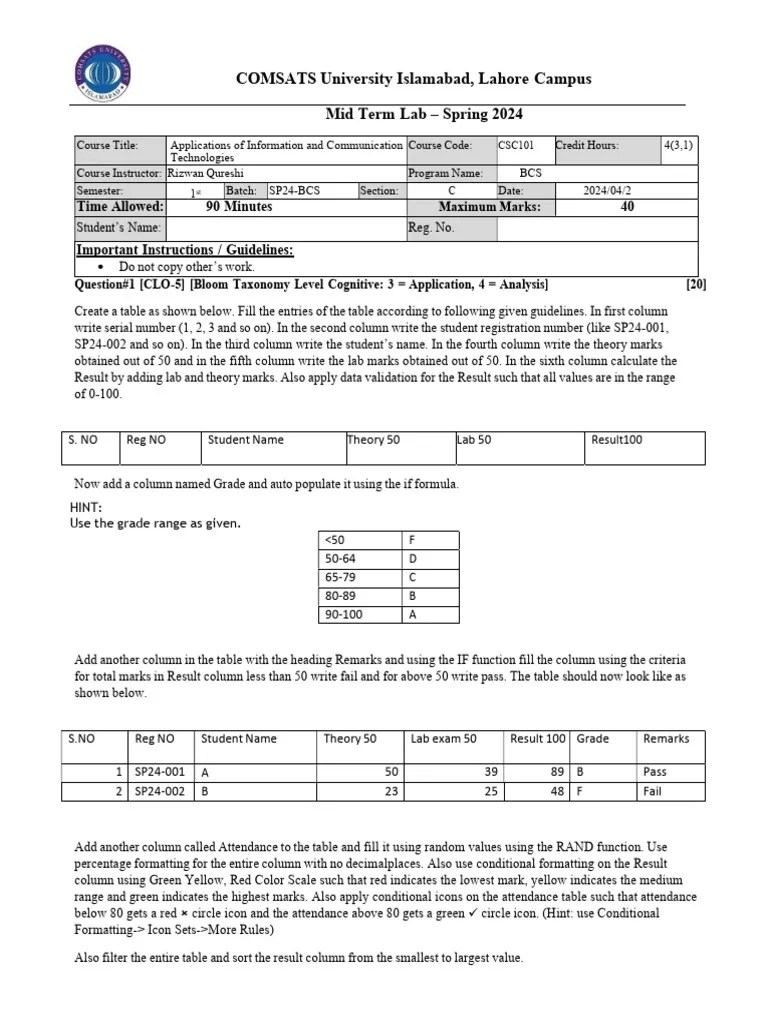 ICT Lab Mid Term Exam | PDF | Computing