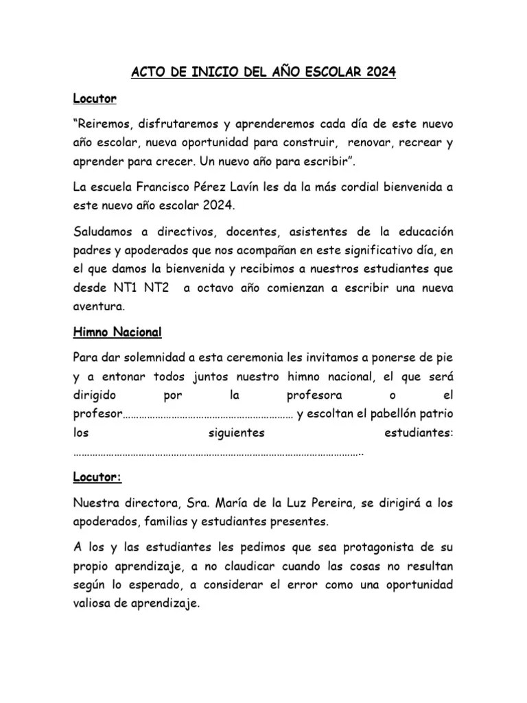 Acto De Inicio Del Año Escolar 2024 | PDF | Maestros | Enseñando