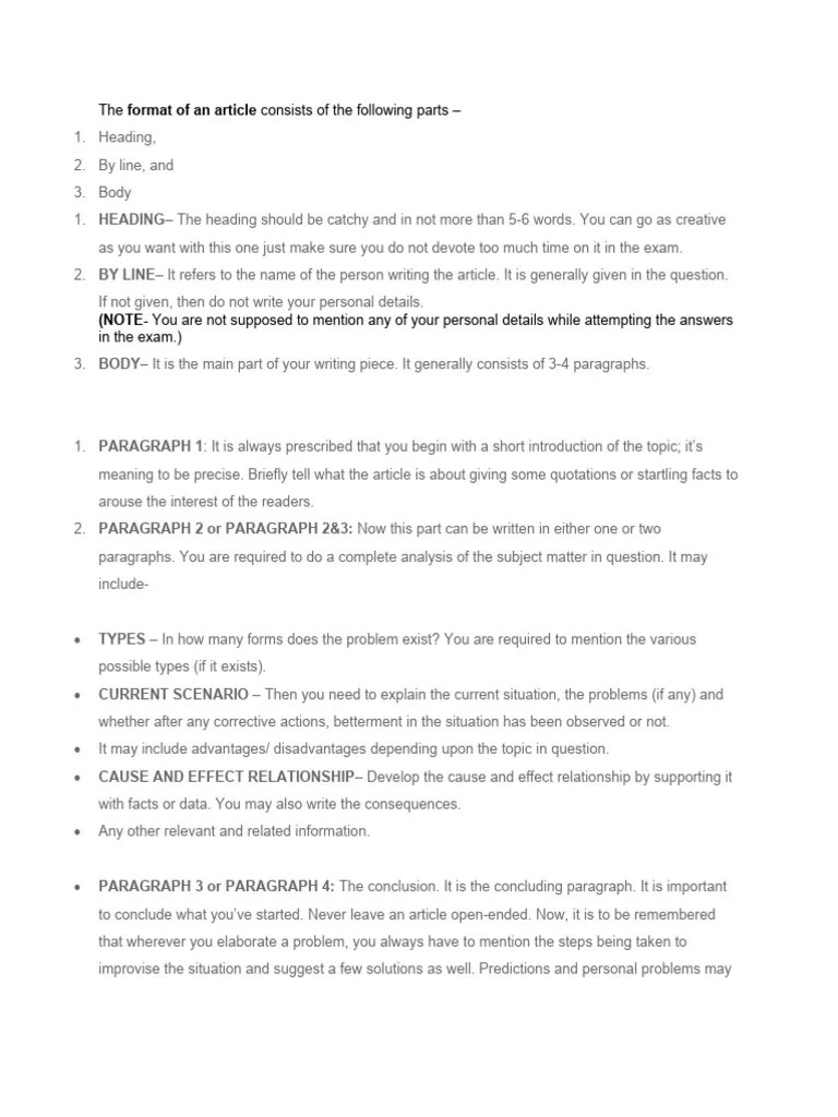 Article Writing Class XII | PDF