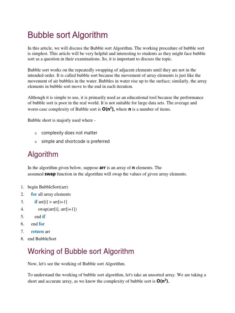Bubble Sort Algorithm | PDF | Computer Programming | Applied Mathematics