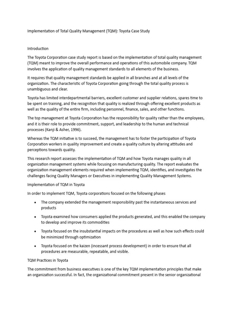 Toyota Case Study | PDF | Lean Manufacturing | Quality Management