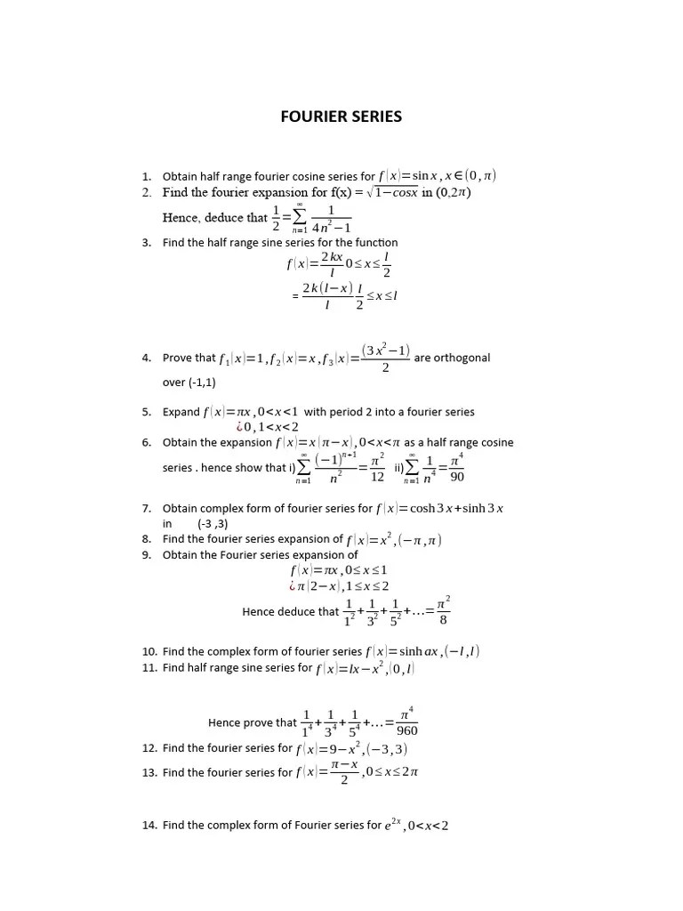 Fourier Series Problems | Download Free PDF | Fourier Series | Mathematical Analysis