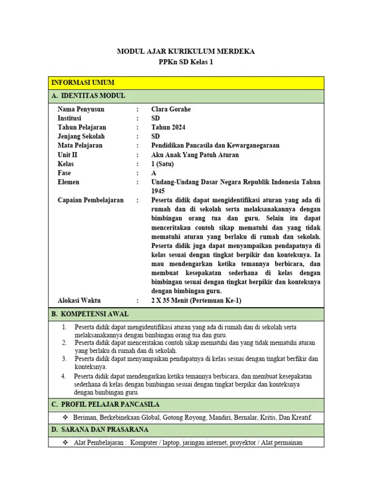 MODUL AJAR KURIKULUM MERDEKA Kelas 3 | PDF