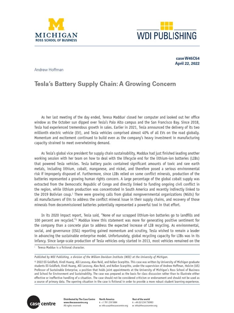 Tesla's Battery Supply Chain - A Growing Concern | PDF | Rechargeable Battery | Electric Vehicle
