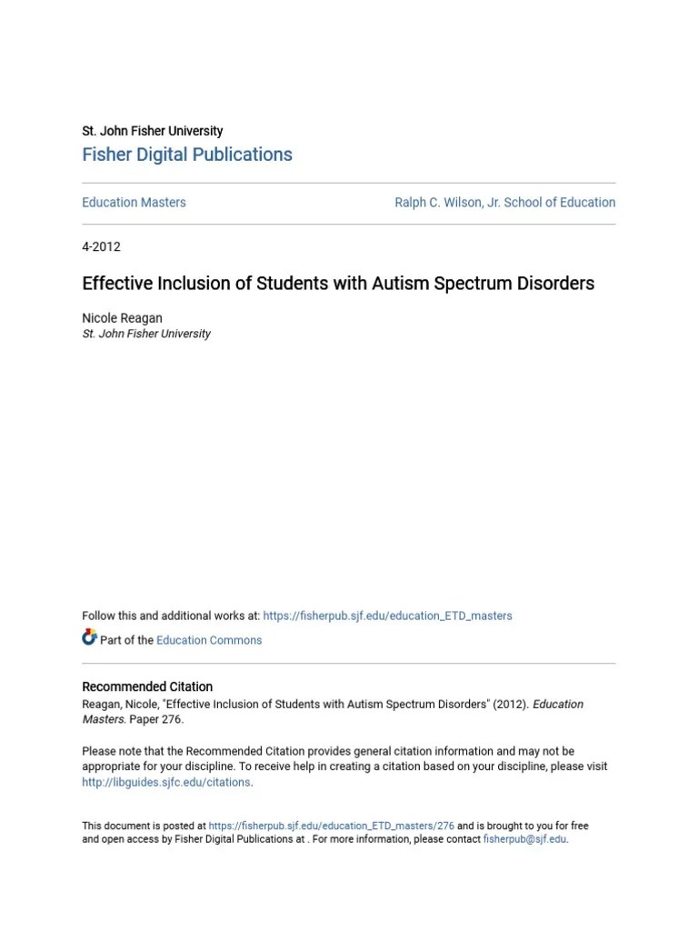 Effective Inclusion Of Students With Autism Spectrum Disorders | PDF ...