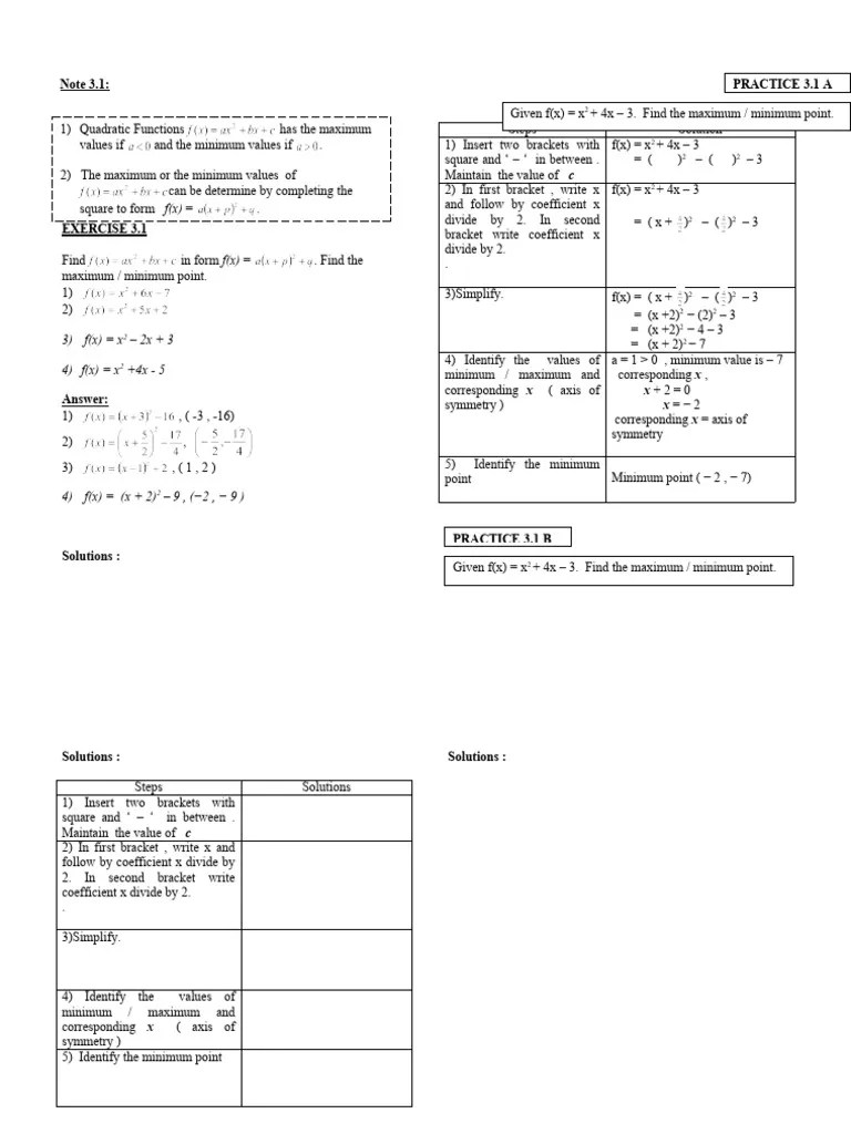 Chapter 3 Quadratic Functions | PDF | Applied Mathematics ...