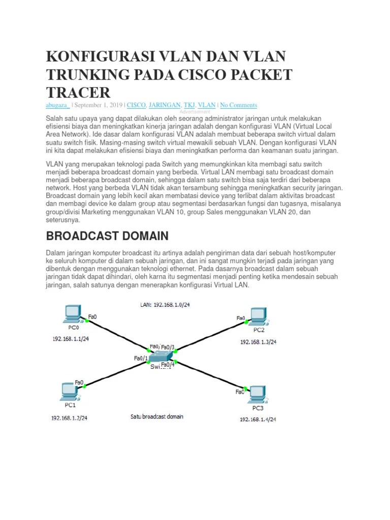 Konfigurasi Vlan Dan Vlan Trunking Pada Cisco Packet Tracer | PDF
