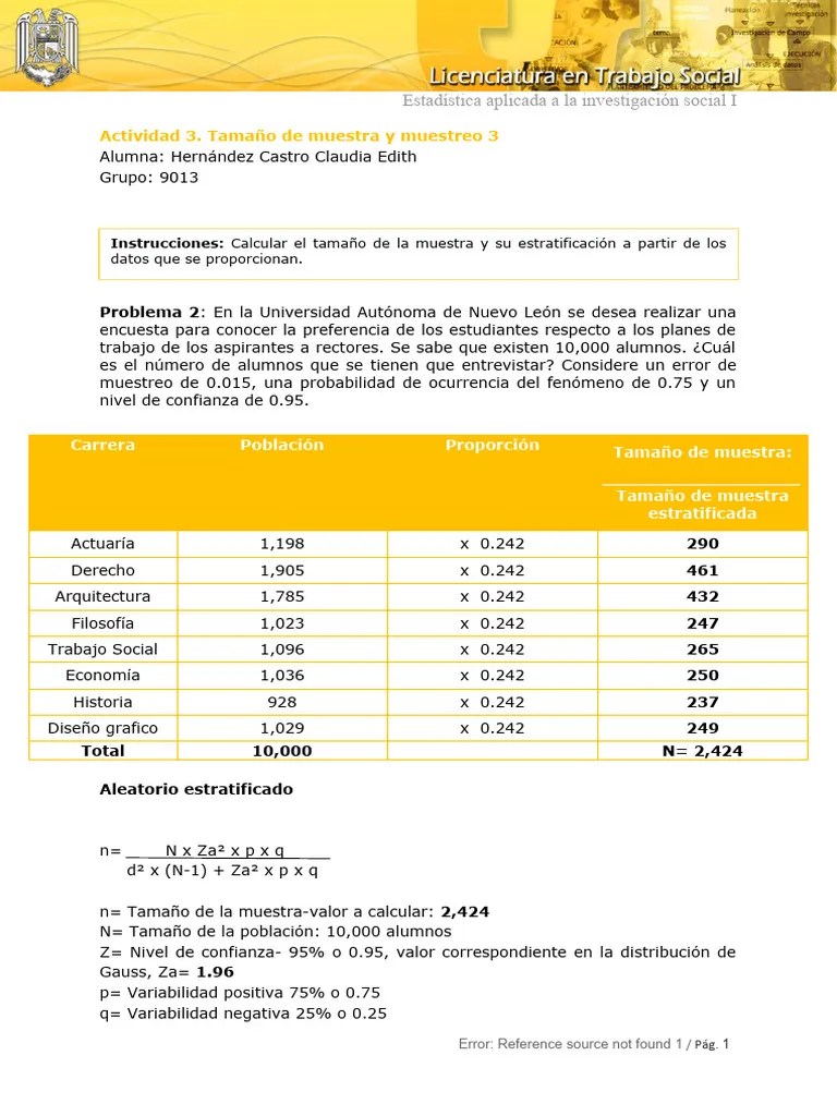 Actividad 3_Tamaño De Muestra Y Muestreo 2 | PDF | Muestreo ...