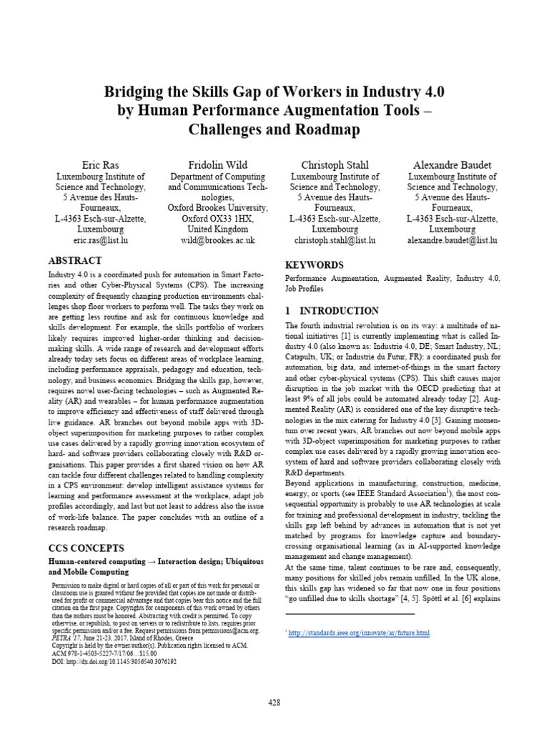 Bridging The Skills Gap Of Workers In Industry 4.0 By Human Performance ...