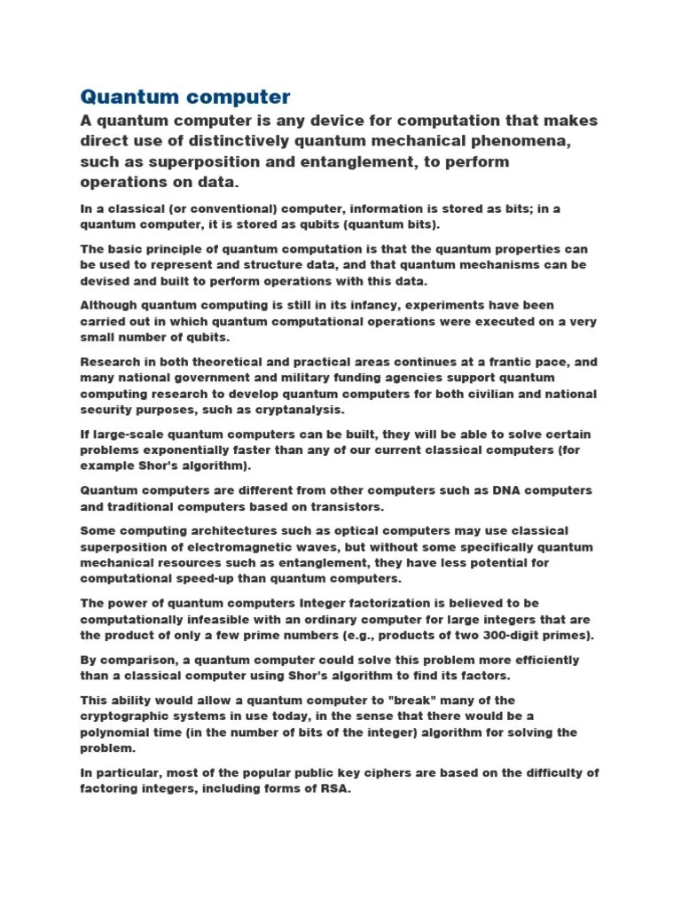 Quantum Computer | Download Free PDF | Quantum Computing | Cryptography