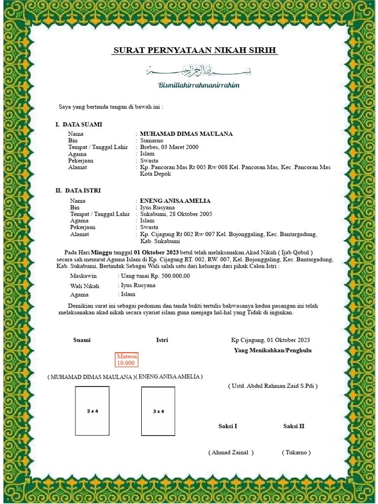 Surat Pernyataan Nikah Sirih-1 | PDF