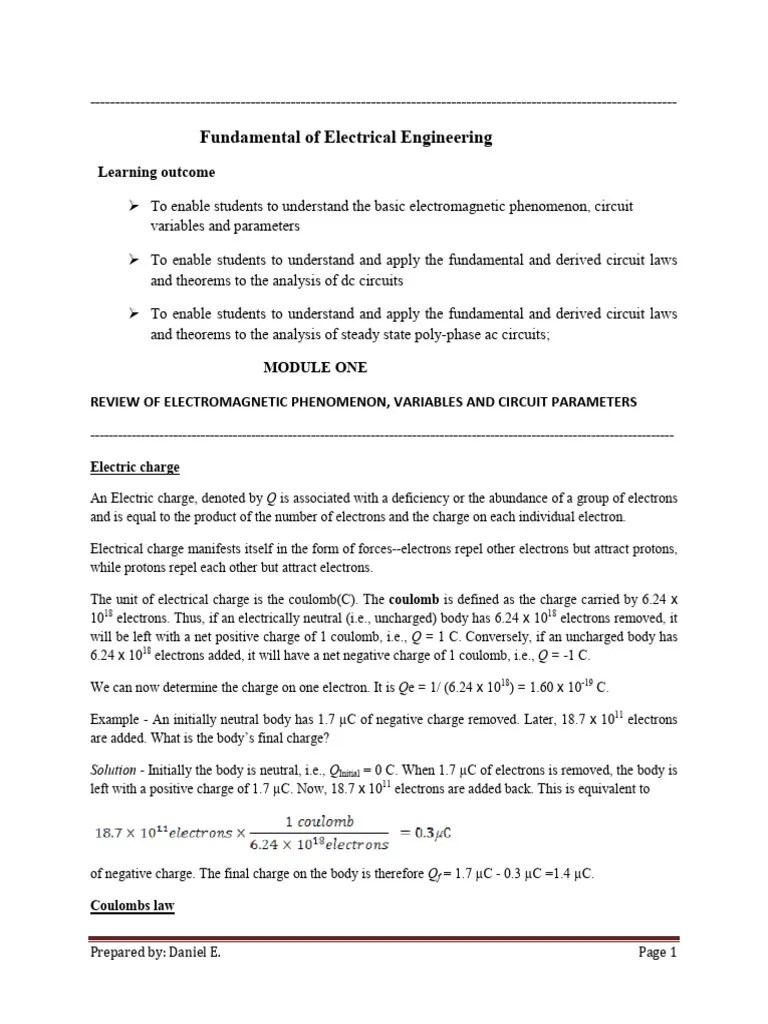 Fundamental Of Electrical Engineering Module 1 | PDF | Inductor | Inductance