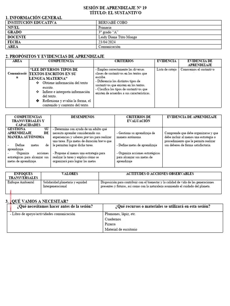 Sesión De Aprendizaje 19 Comunicación | PDF | Aprendizaje | Evaluación