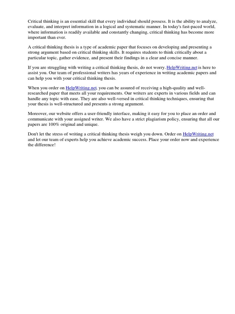 Critical Thinking Thesis | Download Free PDF | Critical Thinking | Thought