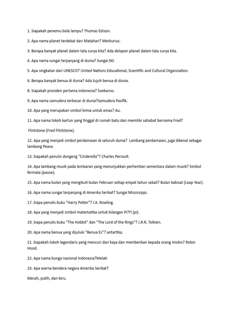 Soal Cerdas Cermat Pengetahuan Umum | PDF