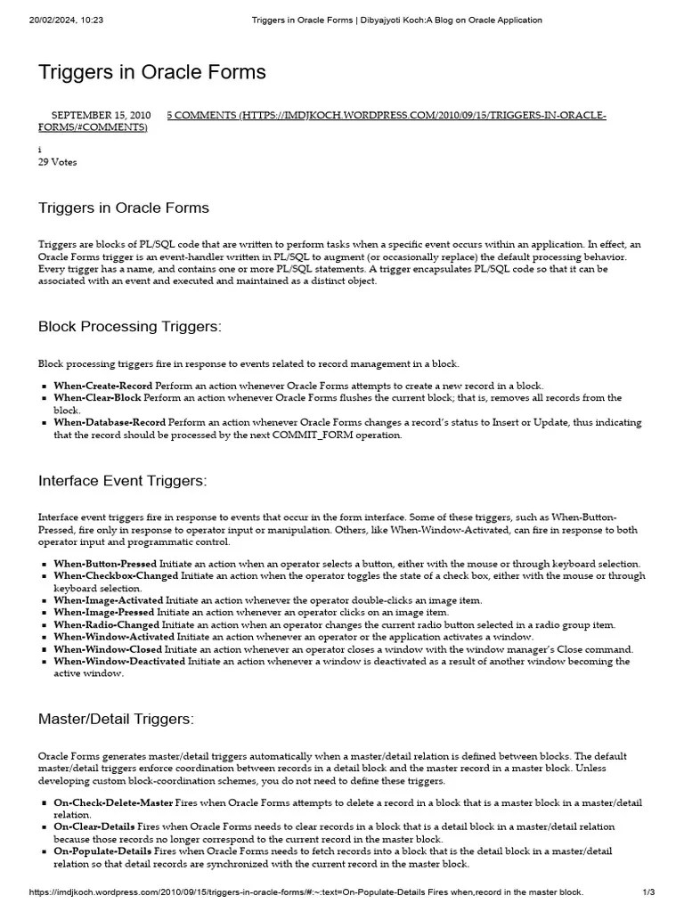 Triggers In Oracle Forms | PDF | Pl/Sql | Information Technology