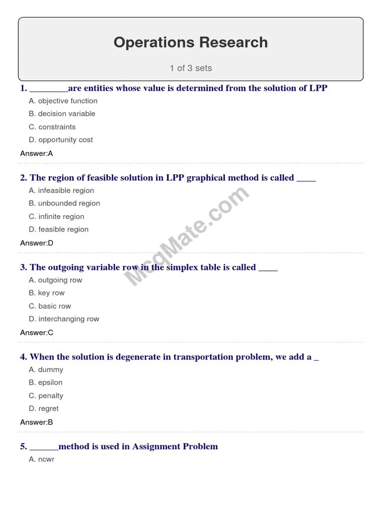 Operations-research [set 1] | PDF | Mathematical Optimization ...