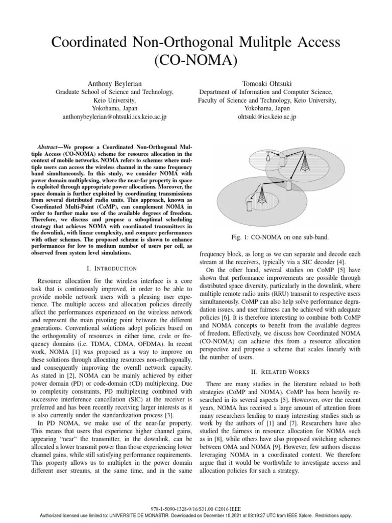 Coordinated Non-Orthogonal Multiple Access CO-NOMA | PDF | Channel Access Method ...