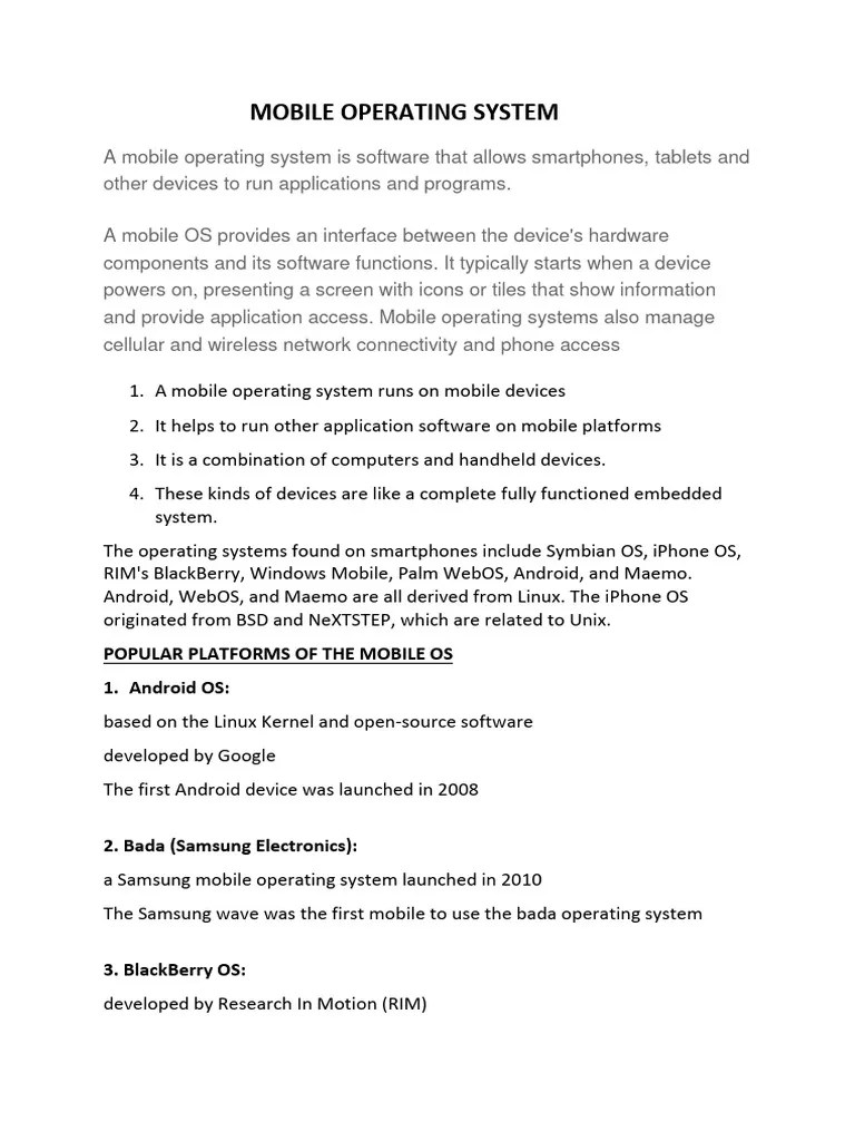 Mobile Operating System | Download Free PDF | Android (Operating System ...