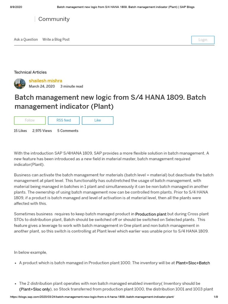 Batch Management New Logic From S - 4 HANA 1809. Batch Management ...