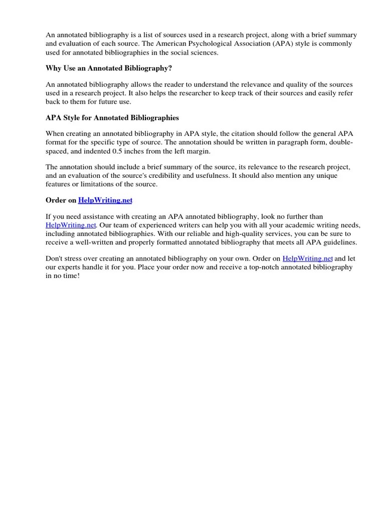 Apa Annotated Bibliography | PDF | Apa Style | Citation