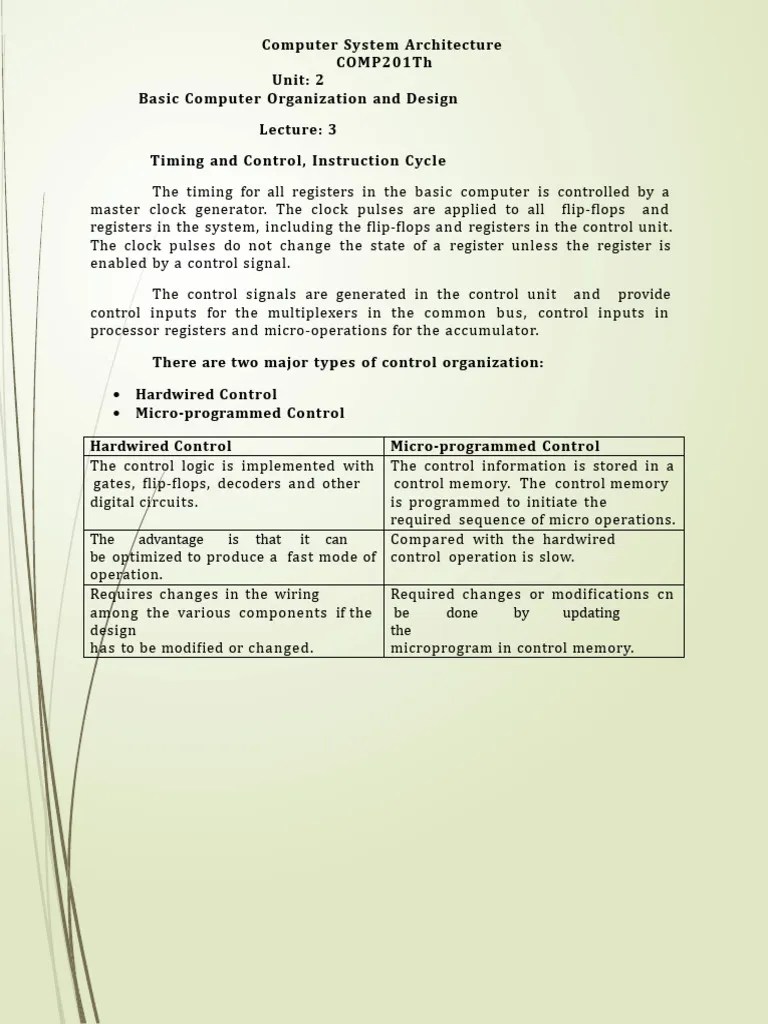 Comp201TH Unit2 Lecture 3 Timing And Control, Instruction Cycle | PDF ...