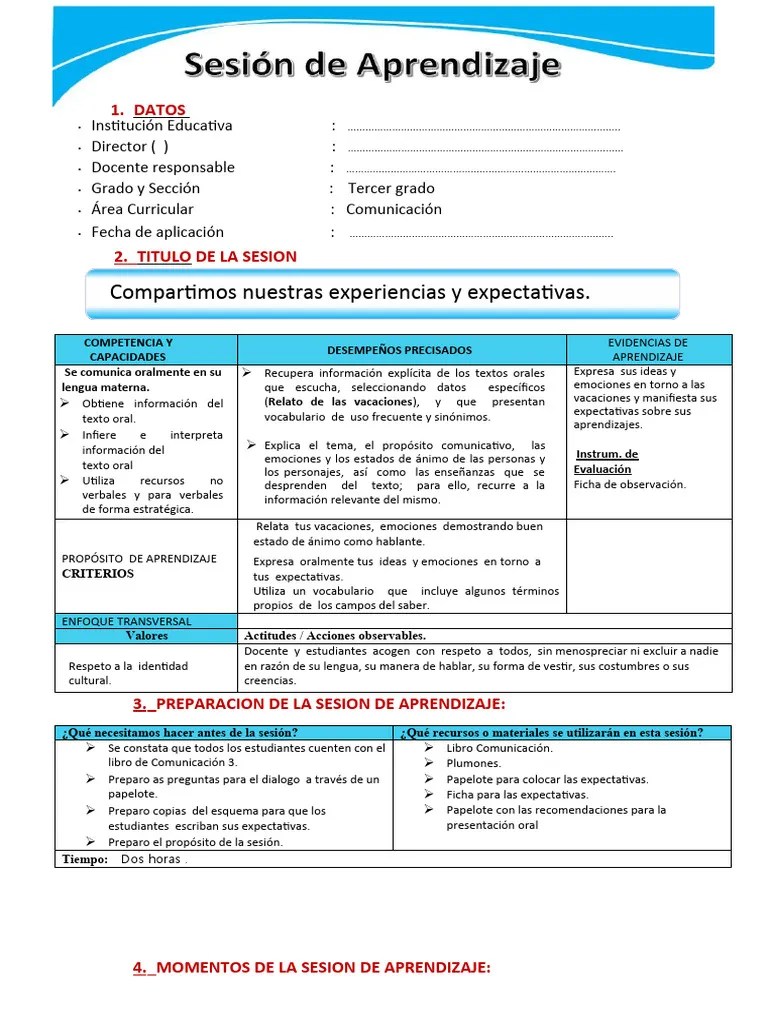 Sesion DE APRENDIZAJE Comunicacion | PDF | Aprendizaje | Evaluación