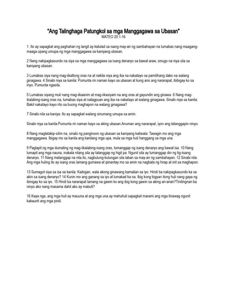 Talinhaga Tungkol Sa May-ari Ng Ubasan. | PDF