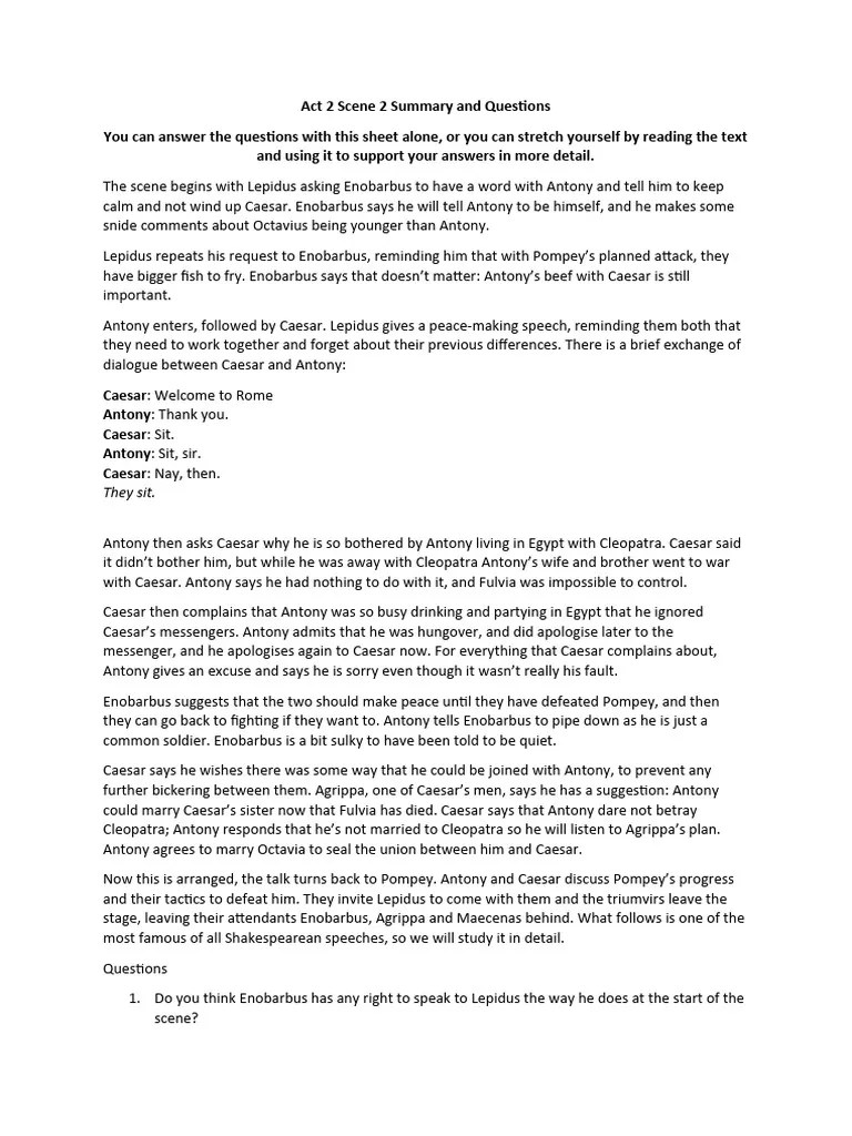 Act 2 Scene 2 Summary And Questions | PDF | Mark Antony | Julius Caesar