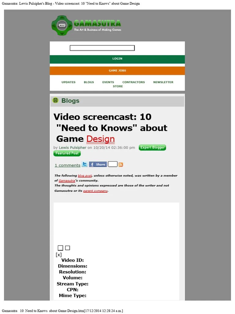 10 - Need To Knows - About Game Design | PDF | Menu (Computing) | Video ...