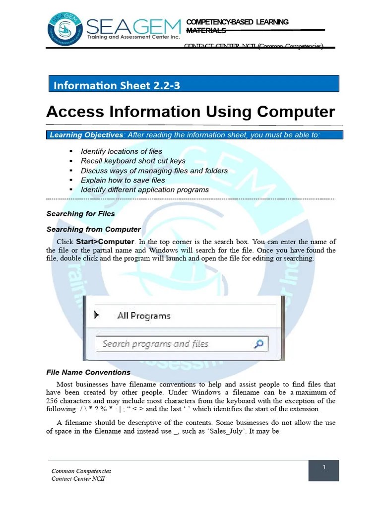 2.2-3 Access Information Using Computer | PDF | Computer File | Software