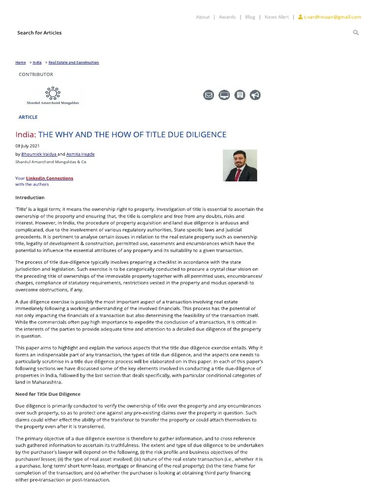 Introduction To Diligence - THE WHY AND THE HOW OF TITLE DUE DILIGENCE | PDF