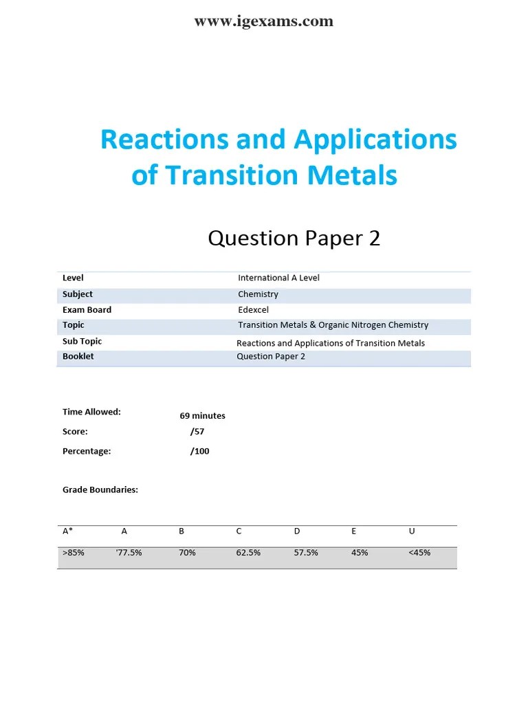 53.2-Reactions Applications Of Transition Metals - Ial-Edexcel ...