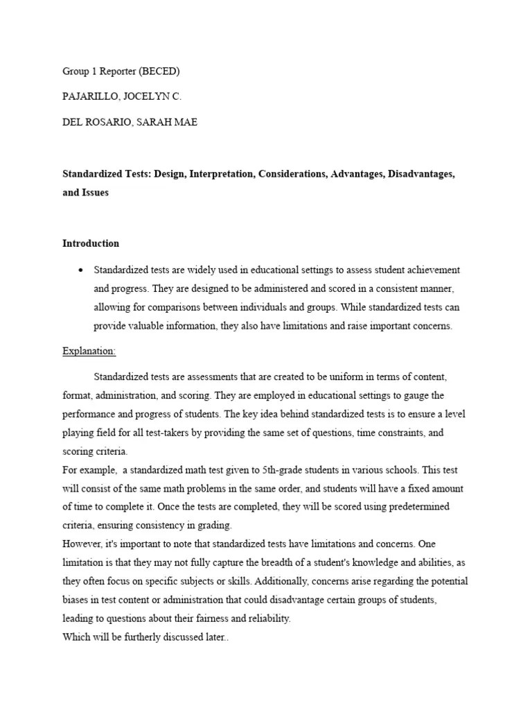 StandardizedTest Group1BECEDReport | PDF | Standardized Tests | Educational Assessment