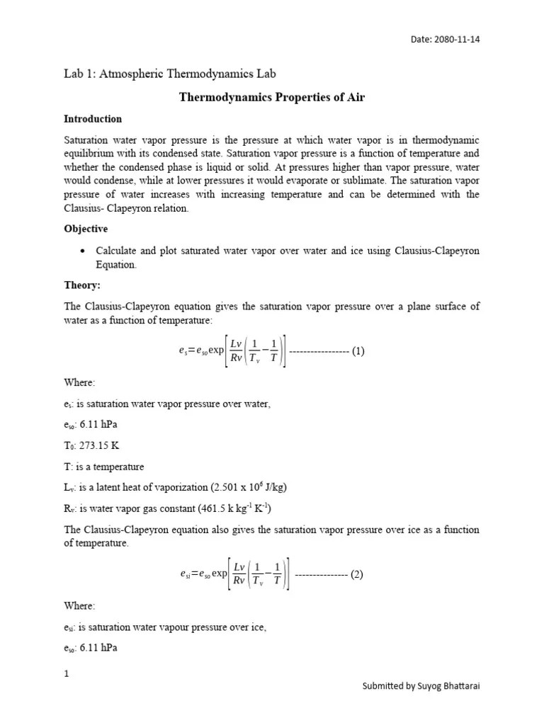 Lab 1 Thermodynamics Properties Of Air | PDF | Humidity | Water Vapor