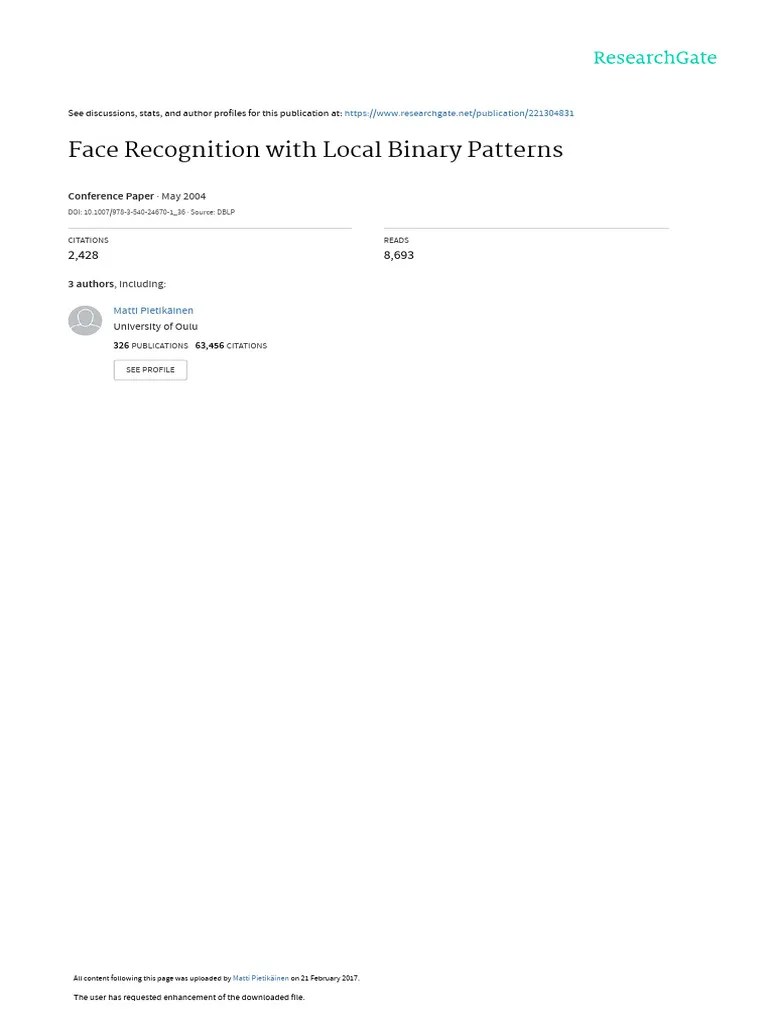 Face Recognition With Local Binary Patterns | PDF | Principal Component ...