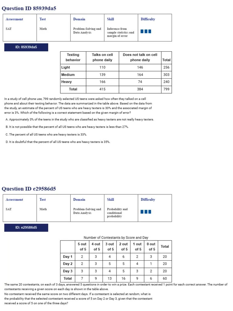 Problem Solving And Data Analysis Hard | PDF | Sat | Median