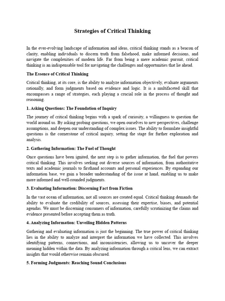 Strategies Of Critical Thinking | Download Free PDF | Critical Thinking ...