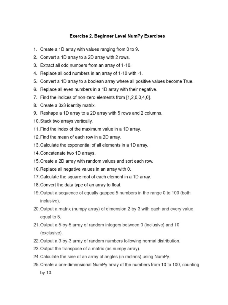 Ex2. Beginner Level NumPy Exercises | PDF | Matrix (Mathematics ...