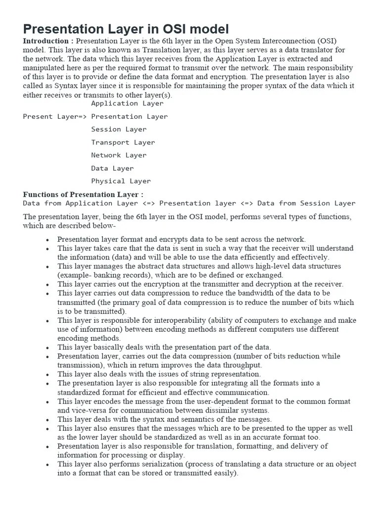 Presentation Layer In OSI Model 17.01.2024 | PDF | Osi Model | Computer ...