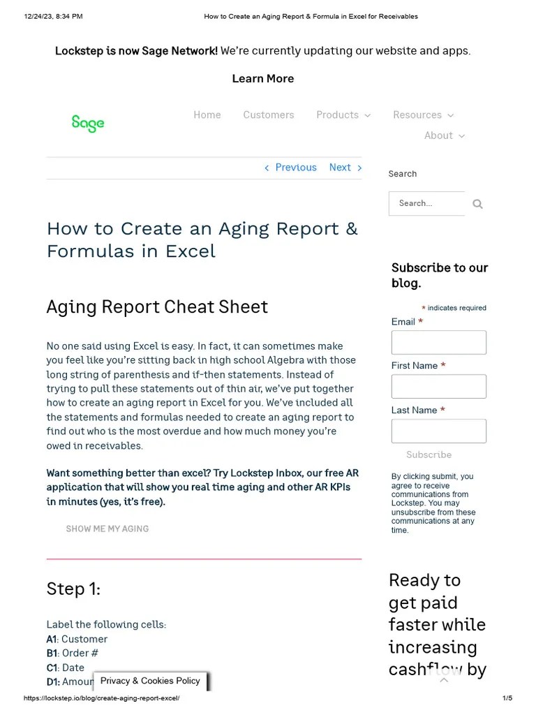 How To Create An Aging Report & Formula In Excel For Receivables | PDF ...