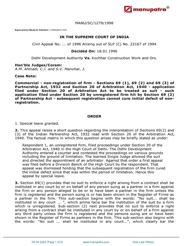 Delhi Development Authority Vs Kochhar Constructios981279COM818217 | PDF | Lawsuit | Public Law