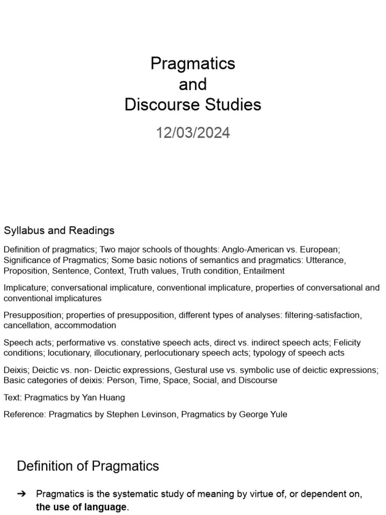 Pragmatics & Discourse Studies 2024 | PDF | Semantics | Philosophy Of ...