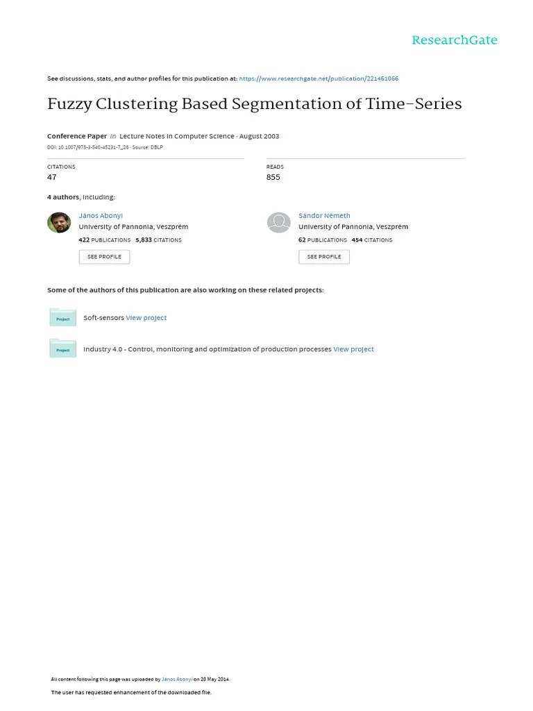 Fuzzy Clustering Based Segmentation Of Time-Series | PDF | Cluster ...