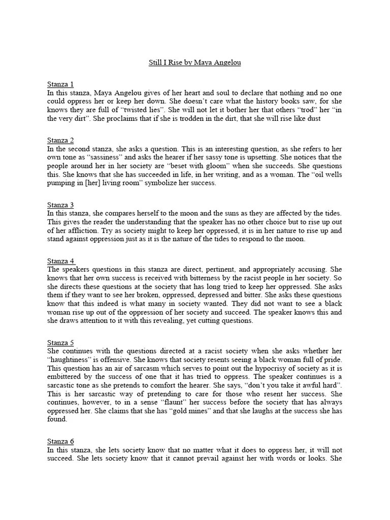Still I Rise Analysis | PDF | Poetry