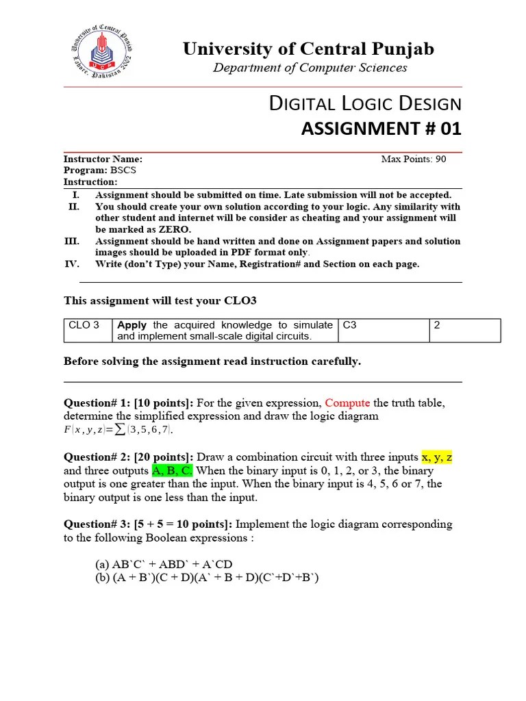 Assignment 01 | PDF | Logic Gate | Boolean Algebra