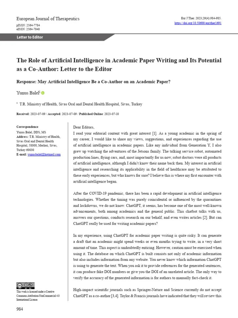 The Role Of Artificial Intelligence In Academic Paper Writing ...